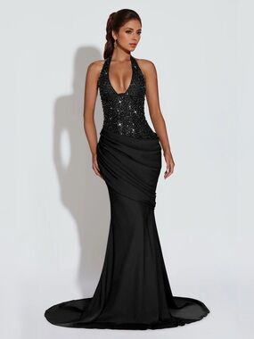 Sequin Halter Neck Maxi Dress